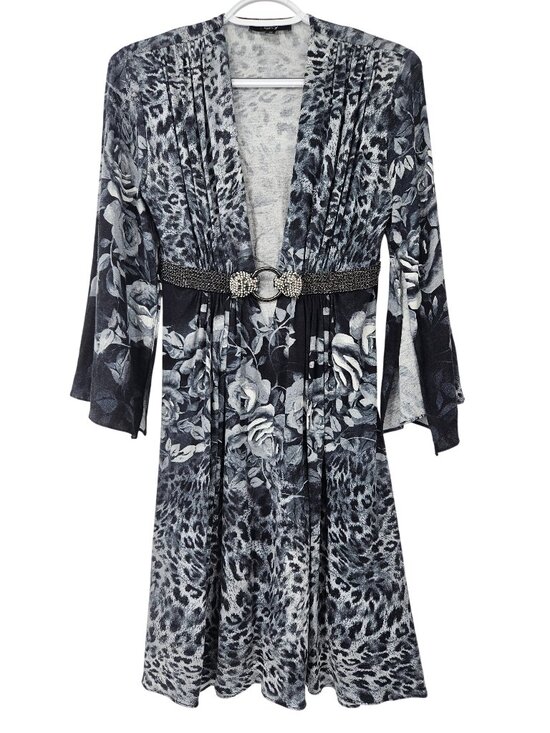 Sky Dresses & Skirts - Sky Floral Animal Print Embellished Mini Dress Black & Gray Women's Size L